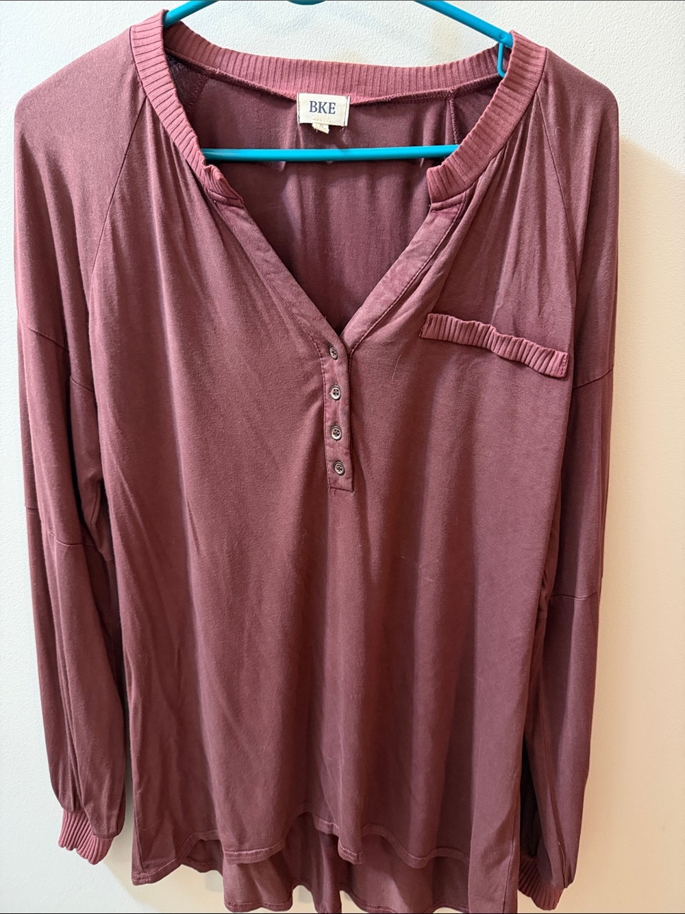 BKE Mauve Button-Front Long Sleeve Henley
